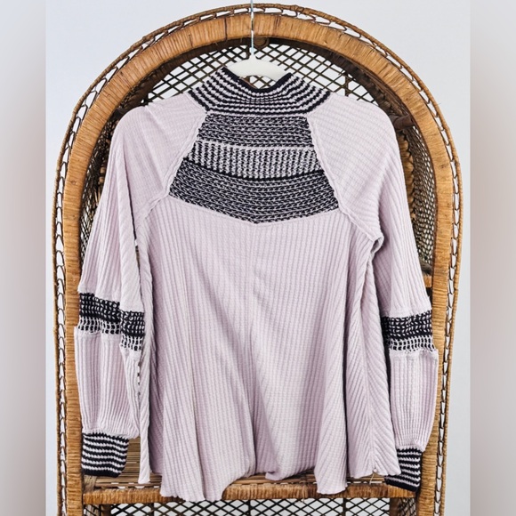 Free People Snow Day Thermal Top Dusty Mauve Knit Raglan Sleeve XS Petite - Picture 2 of 4